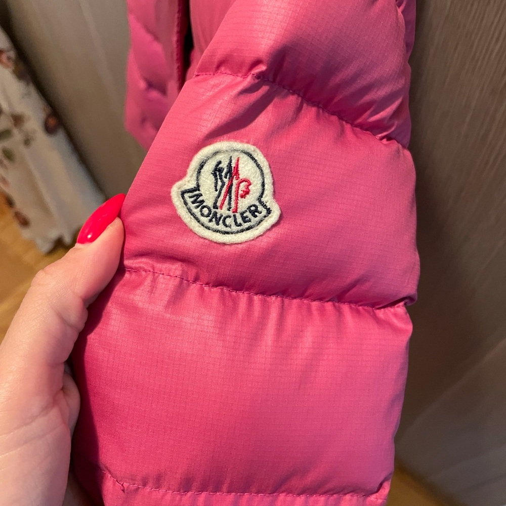 Girls Pink moncler winter down coat.